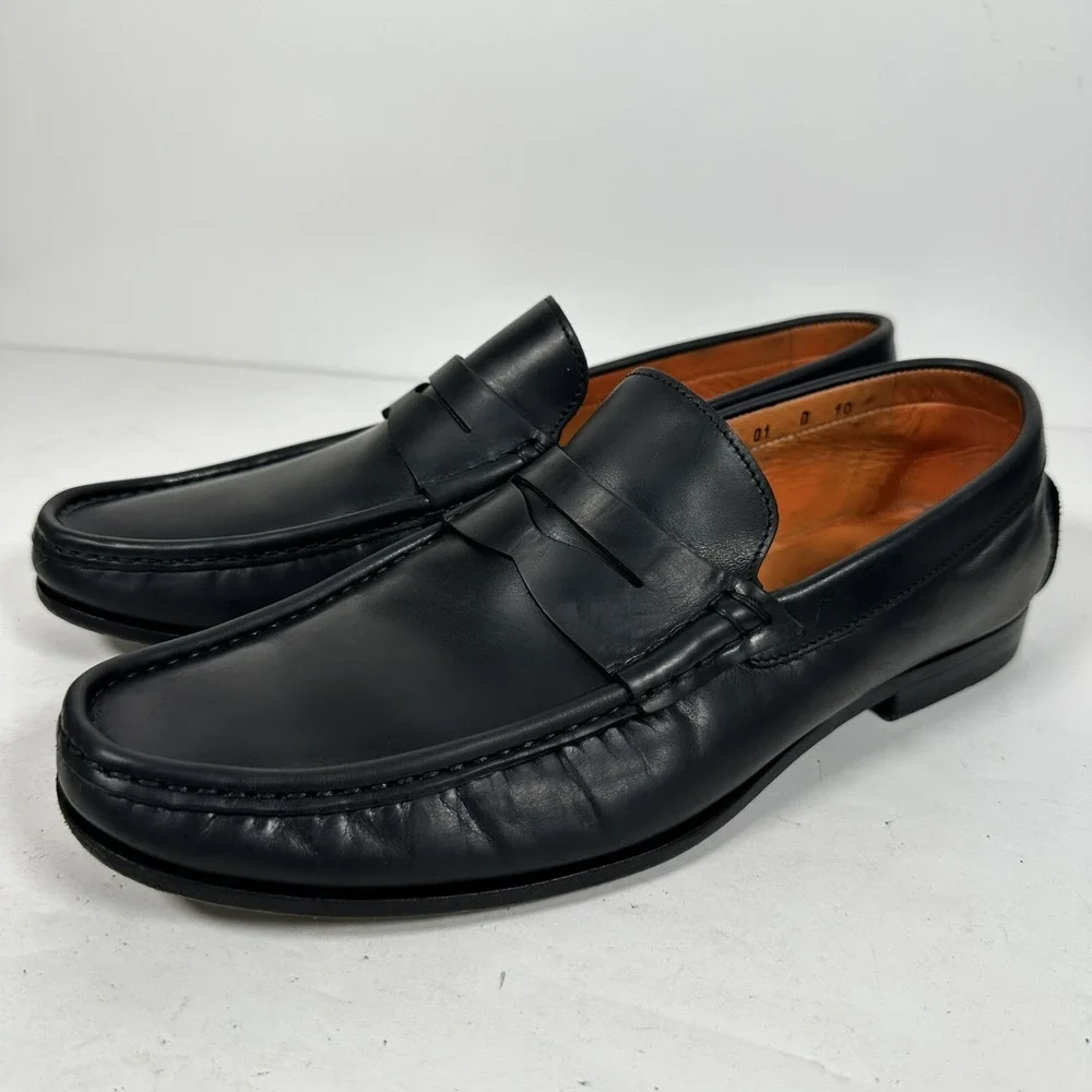 Santoni Fergus Black Penny Loafer Men's Shoes Size 10 D Made In Italy‎ Fast Ship